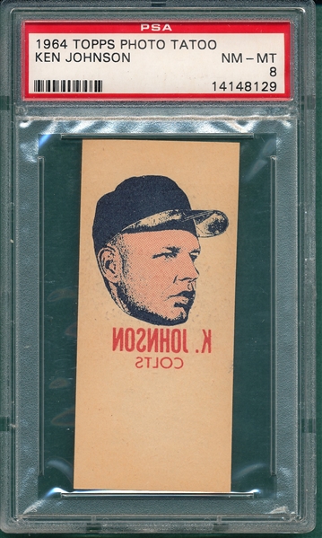 1964 Topps Photo Tatoos Ken Johnson PSA 8