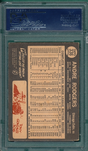 1964 Venezuela Topps #336 Andre Rodgers PSA 3