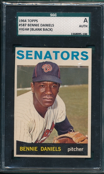 1964 Topps #587 Bennie Daniels SGC Authentic *Blank Back*