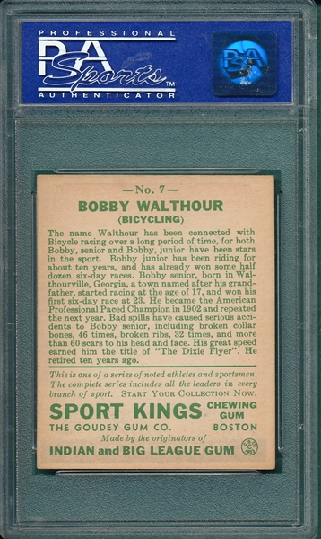 1933 Sports Kings #7 Bobby Walthour SR. PSA 7