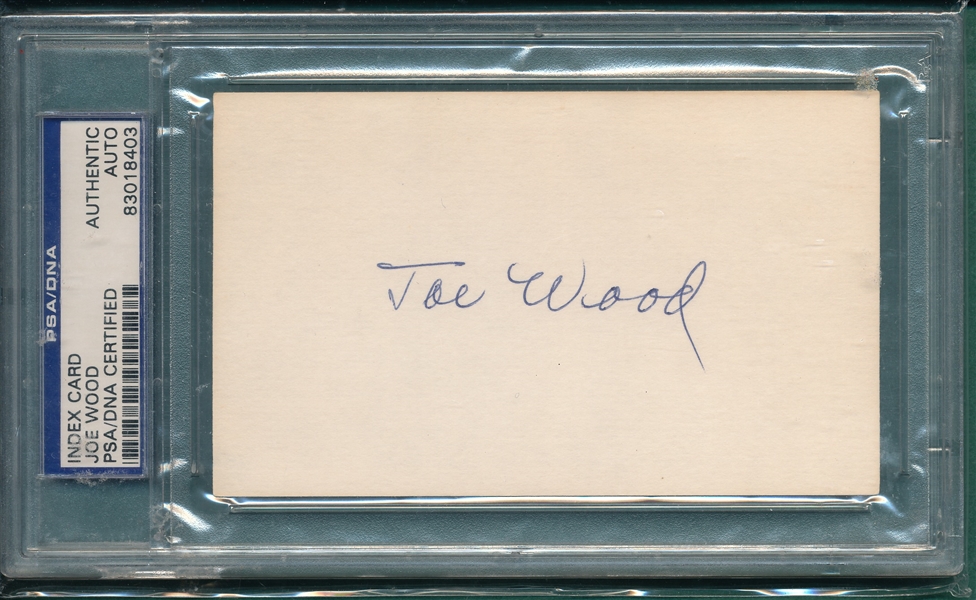Joe Wood Signed Index Card PSA/DNA Authentic