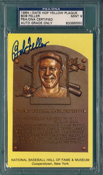 Bob Feller Signed HOF Plaque PC, PSA/DNA Authentic/9