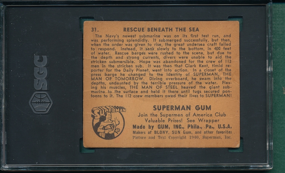 1940 Superman Gum #31 Rescue In the Sea SGC 1.5