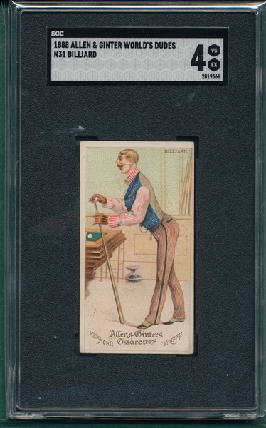 1888 N31 Billiard, Allen & Ginter World's Dudes, SGC 4