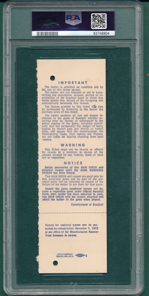 1973 World Series Game 3, Full Ticket, PSA 4 *Proof* *Mays Last Game*