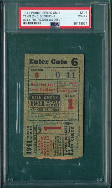1941 World Series Game 1, Yankees vs. Dodgers, PSA 4