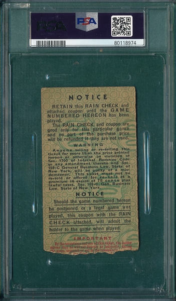 1941 World Series Game 1, Yankees vs. Dodgers, PSA 4