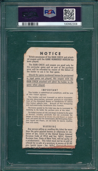 1955 World Series Game 2, Yankees vs. Dodgers, PSA 3