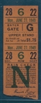 1949 Indians vs. Dodgers, Exhibit Game, Ticket Stub