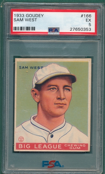 1933 Goudey #166 Sam West PSA 5