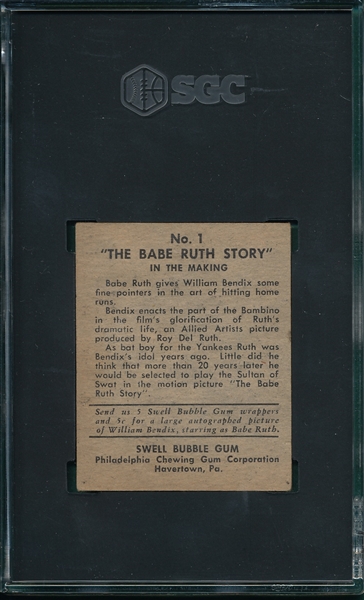 1948 Swell #1 Babe Ruth Story SGC 3