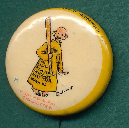 1896s Yellow Kid Baseball Pinback. High Admiral Cigarettes