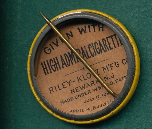 1896s Yellow Kid Baseball Pinback. High Admiral Cigarettes