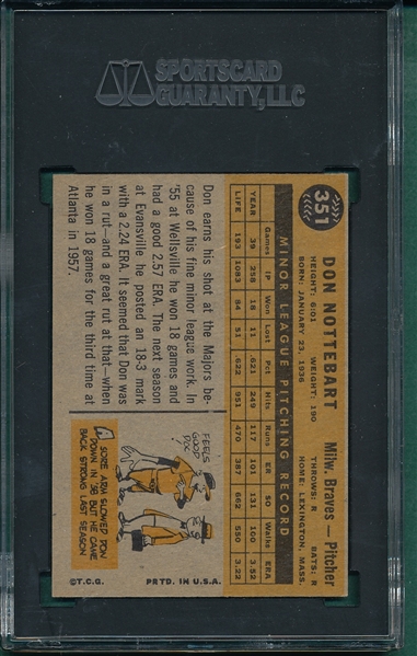 1960 Topps #351 Don Nottebart SGC 8