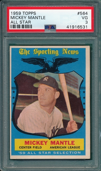 1959 Topps #564 Mickey Mantle, AS, PSA 3