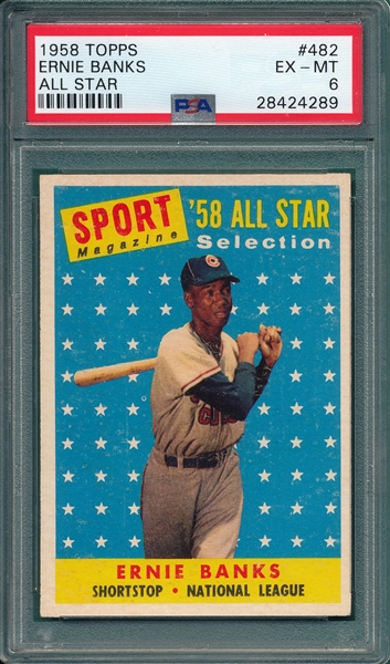 1958 Topps #482 Ernie Banks, AS, PSA 6