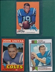 1969-73 Topps Football, Lot of (3) Johnny Unitas