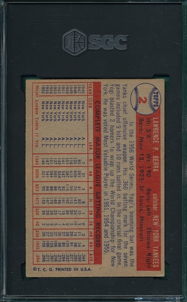 1957 Topps #2 Yogi Berra SGC 5