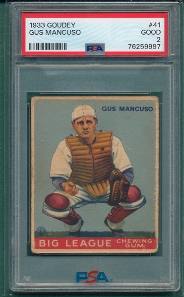 1933 Goudey #041 Gus Mancuso PSA 2