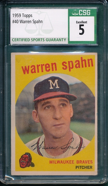 1959 Topps #040 Warren Spahn CSG 5