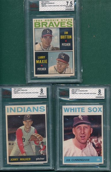 1964 Topps Walker, Cunningham & Braves Rookies, Lot of (3) BVG  *Proof*