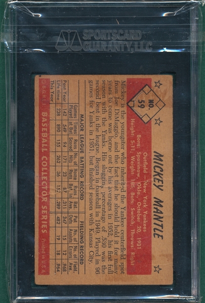 1953 Bowman Color #59 Mickey Mantle SGC 20