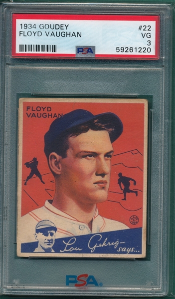 1934 Goudey #22 Floyd Vaughan PSA 3
