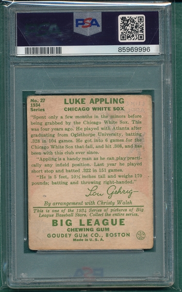 1934 Goudey #27 Luke Appling PSA 2.5