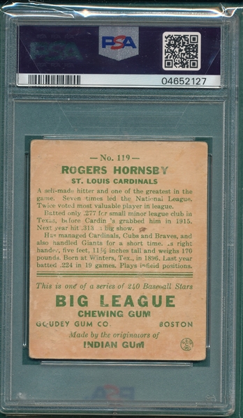 1933 Goudey #119 Rogers Hornsby PSA 3