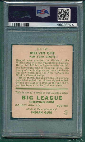 1933 Goudey #127 Mel Ott PSA 3