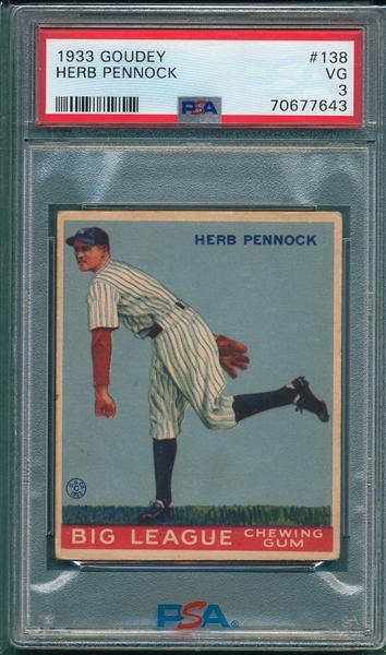1933 Goudey #138 Herb Pennock PSA 3