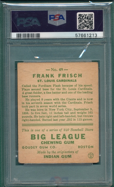 1933 Goudey #049 Frank Frisch PSA 2
