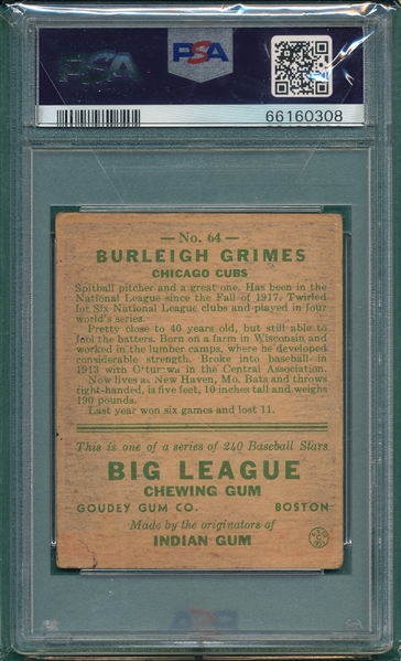 1933 Goudey #064 Burleigh Grimes PSA 2