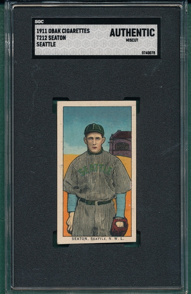 1910 T212-2 Seaton, Seattle, Obak Cigarettes SGC Authentic