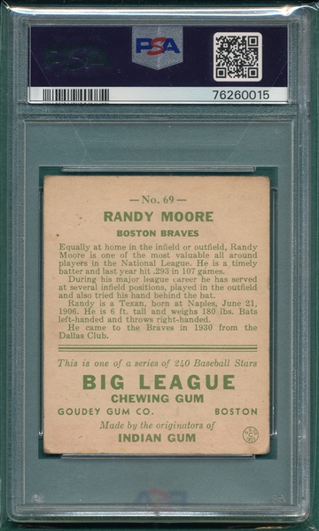 1933 Goudey #069 Randy Moore PSA 2