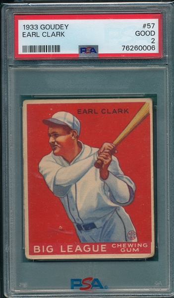 1933 Goudey #057 Earl Clark PSA 2