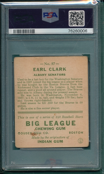 1933 Goudey #057 Earl Clark PSA 2