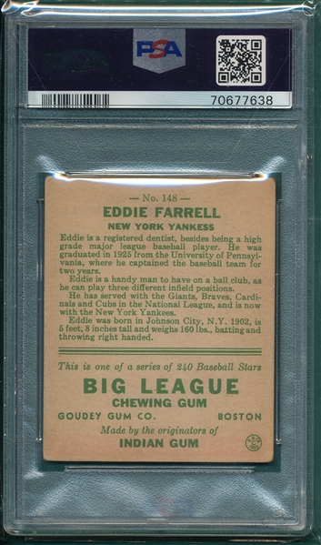 1933 Goudey #148 Eddie Farrell PSA 2.5
