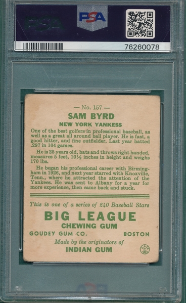 1933 Goudey #157 Sam Byrd PSA 2