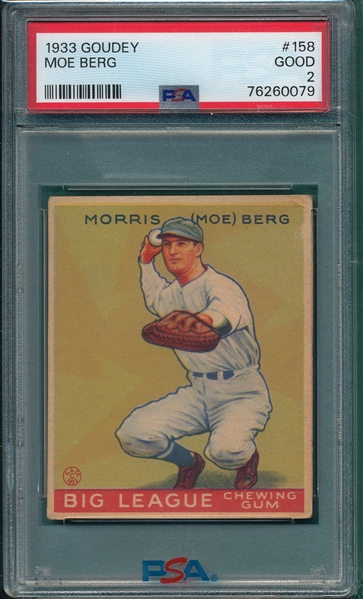 1933 Goudey #158 Moe Berg PSA 2