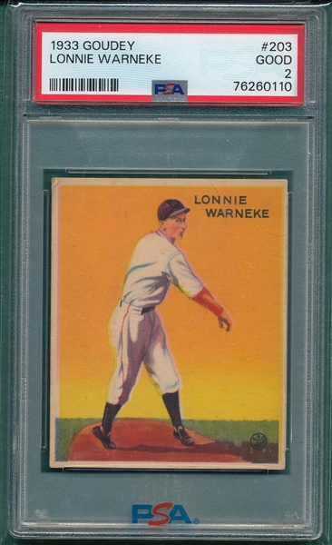 1933 Goudey #203 Lonnie Warneke PSA 2