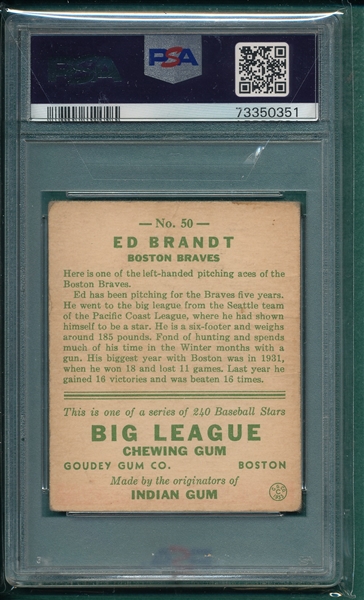 1933 Goudey #050 Ed Brandt PSA 2