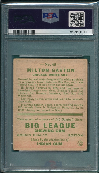 1933 Goudey #065 Milton Gaston PSA 3