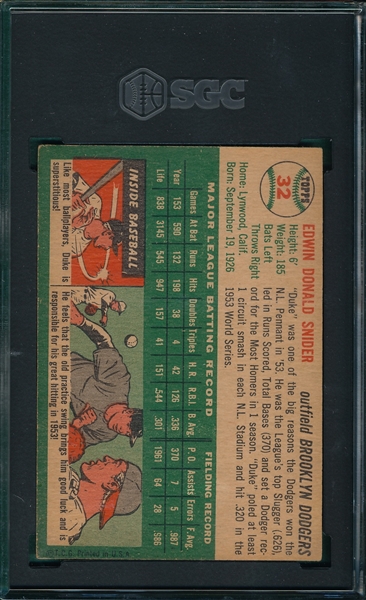 1954 Topps #032 Duke Snider SGC 3