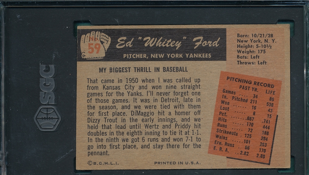 1955 Bowman #059 Whitey Ford SGC 3.5