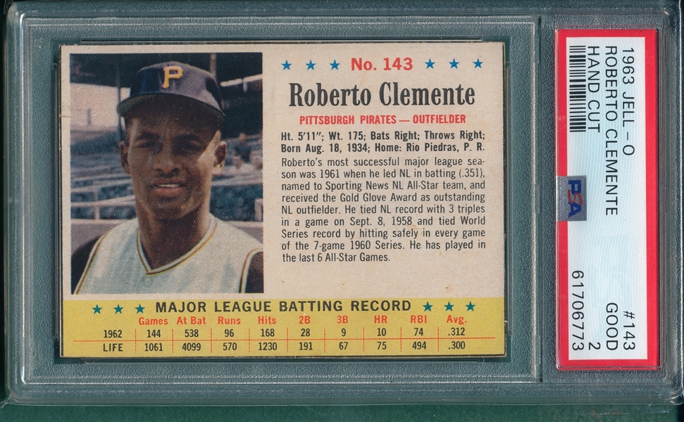 1963 Jell-O #143 Roberto Clemente PSA 2