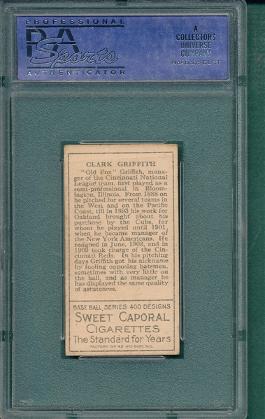 1911 T205 Griffith Sweet Caporal Cigarettes PSA 2