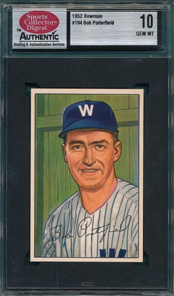 1952 Bowman #194 Bob Porterfield SCD 10