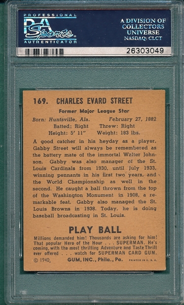 1940 Play Ball #169 Gabby Street PSA 5 *Superman*