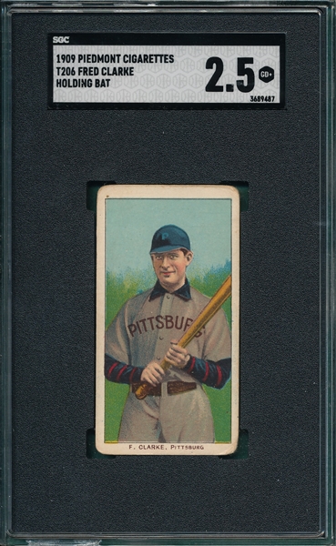 1909-1911 T206 Fred Clarke, Batting, Piedmont Cigarettes SGC 2.5